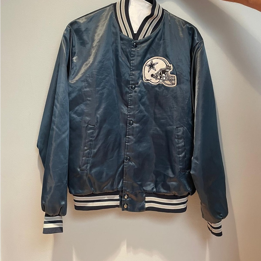 Vintage 80s Dallas Cowboys Chalk Line Satin Bomber Jacket - Size XL